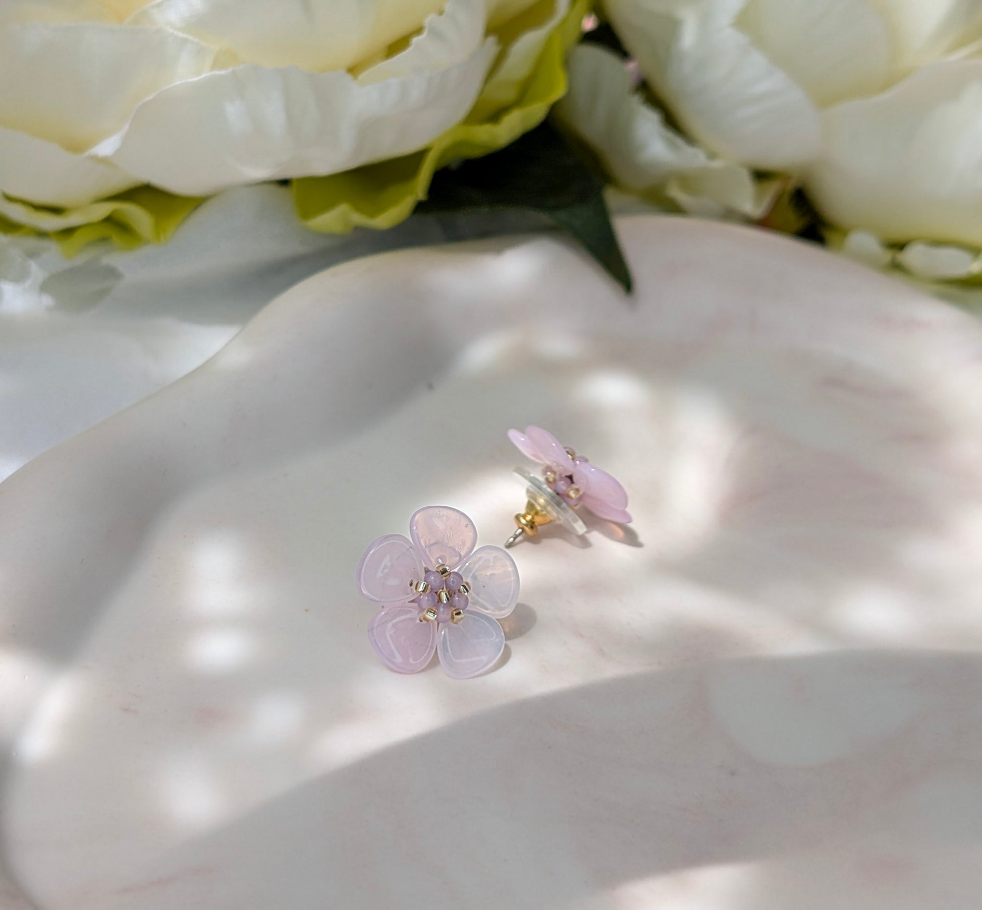 Beaded Cherry Flowers Stud Earrings