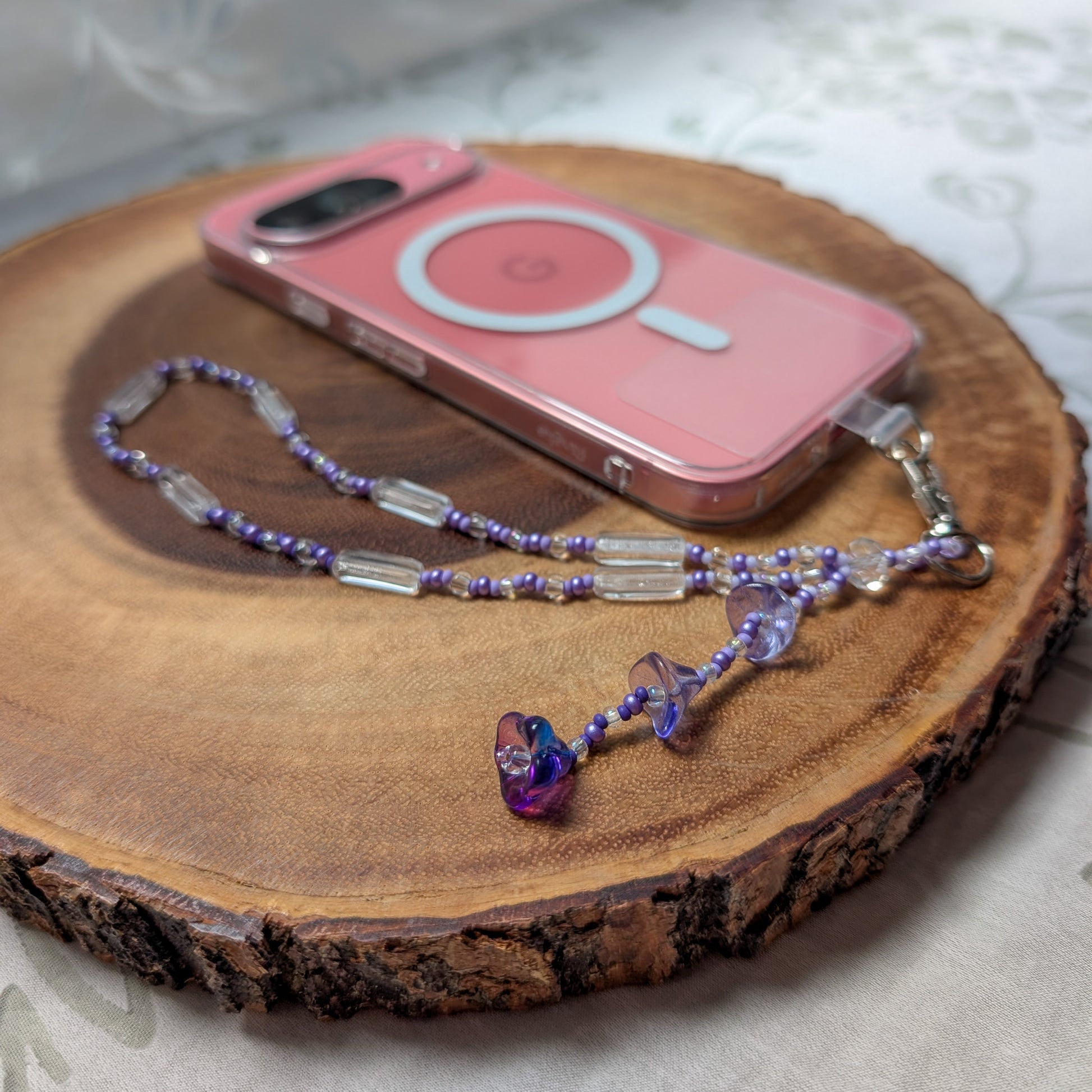 Beaded Lanyard Wrist Chain with Bell Flowers