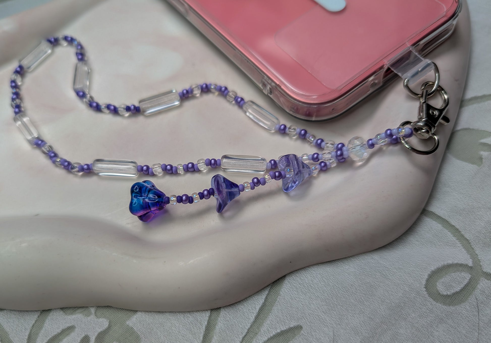Beaded Lanyard Wrist Chain with Bell Flowers
