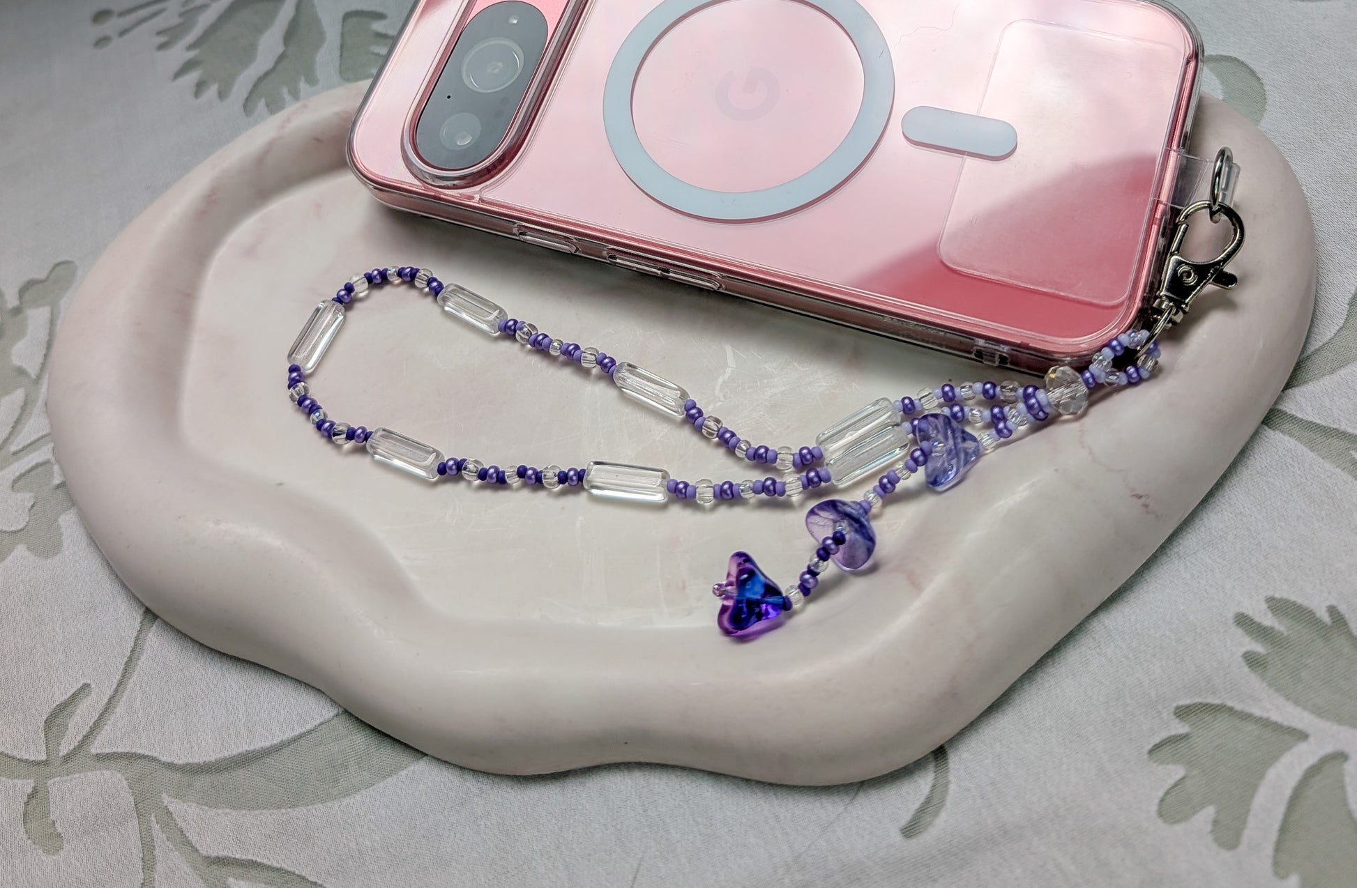 Beaded Lanyard Wrist Chain with Bell Flowers