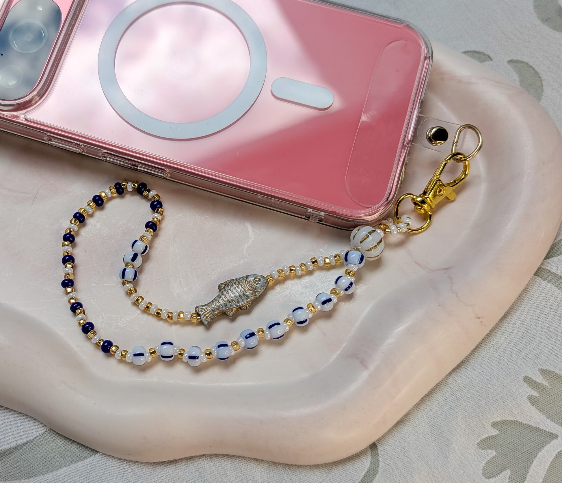 Beaded Lanyard Wrist Chain with a Little Fish