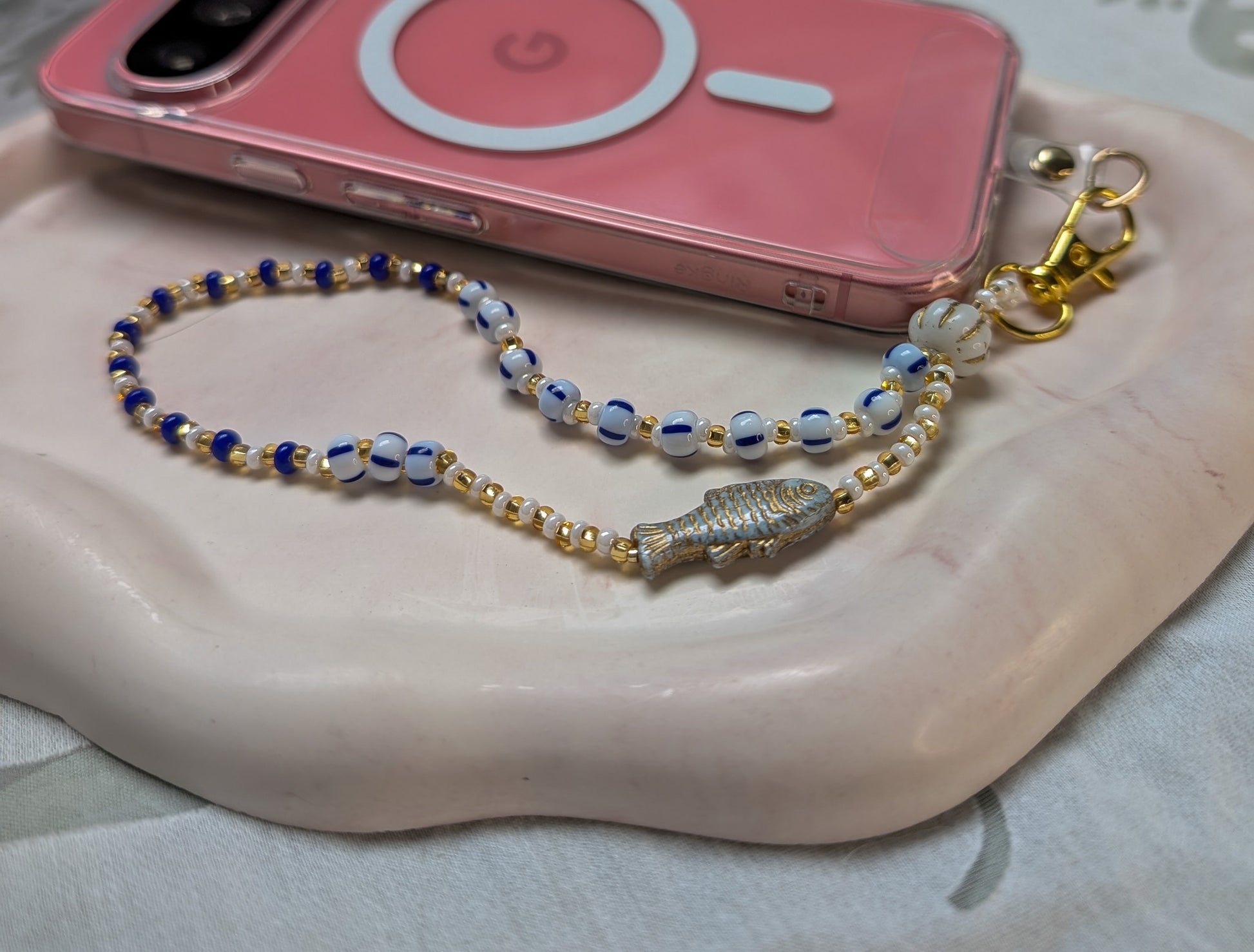 Beaded Lanyard Wrist Chain with a Little Fish