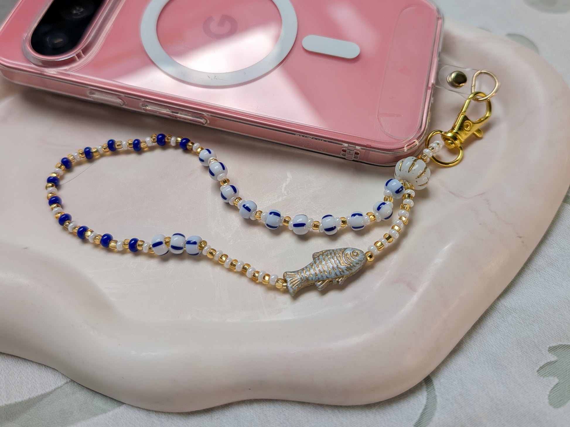 Beaded Lanyard Wrist Chain with a Little Fish