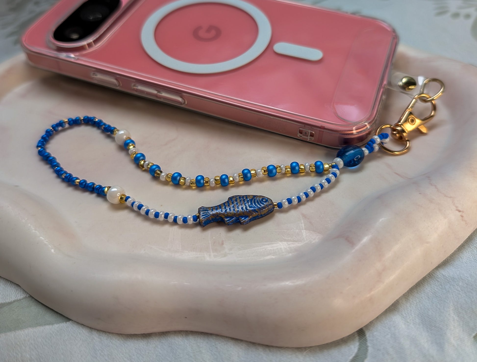 Beaded Lanyard Wrist Chain with a Little Fish