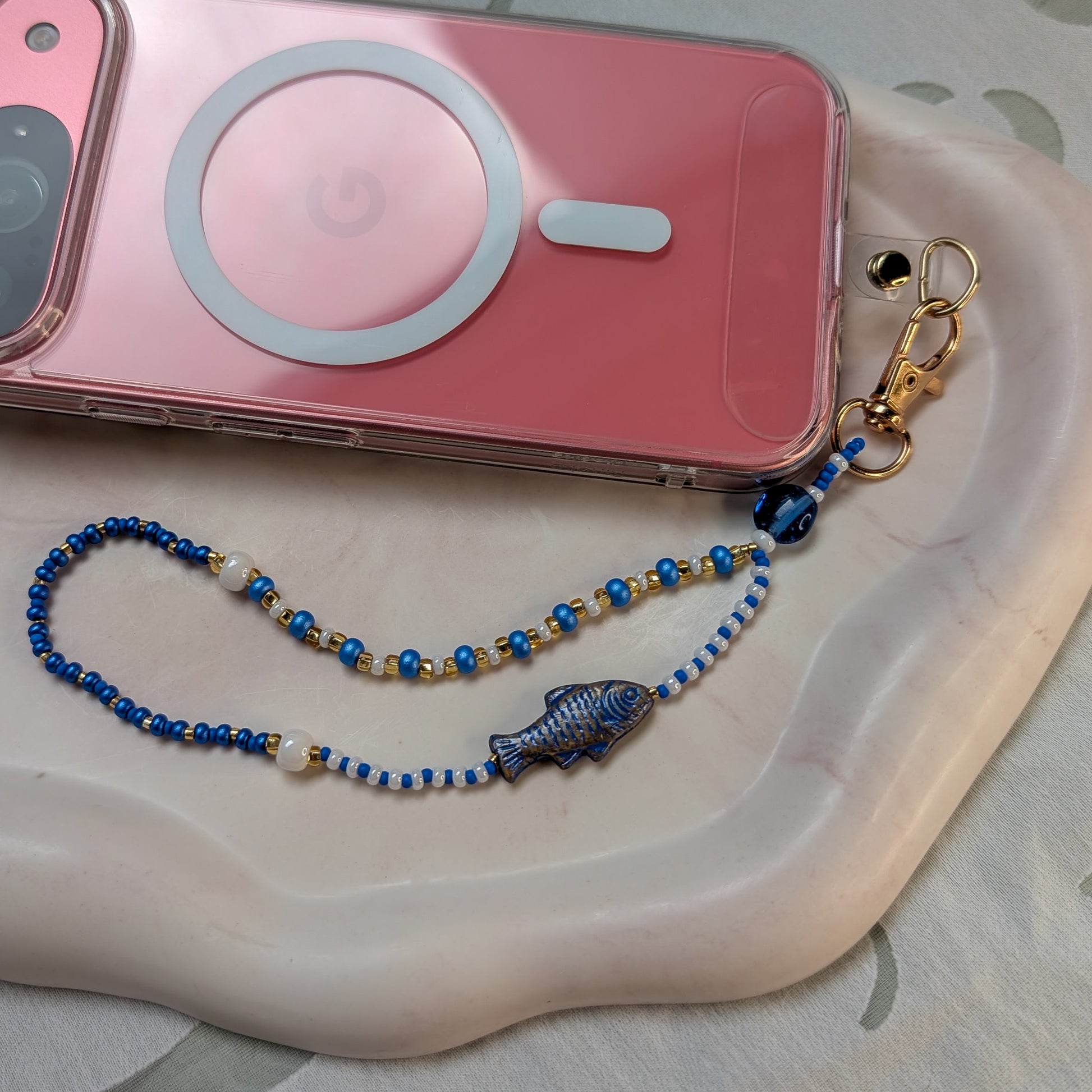 Beaded Lanyard Wrist Chain with a Little Fish