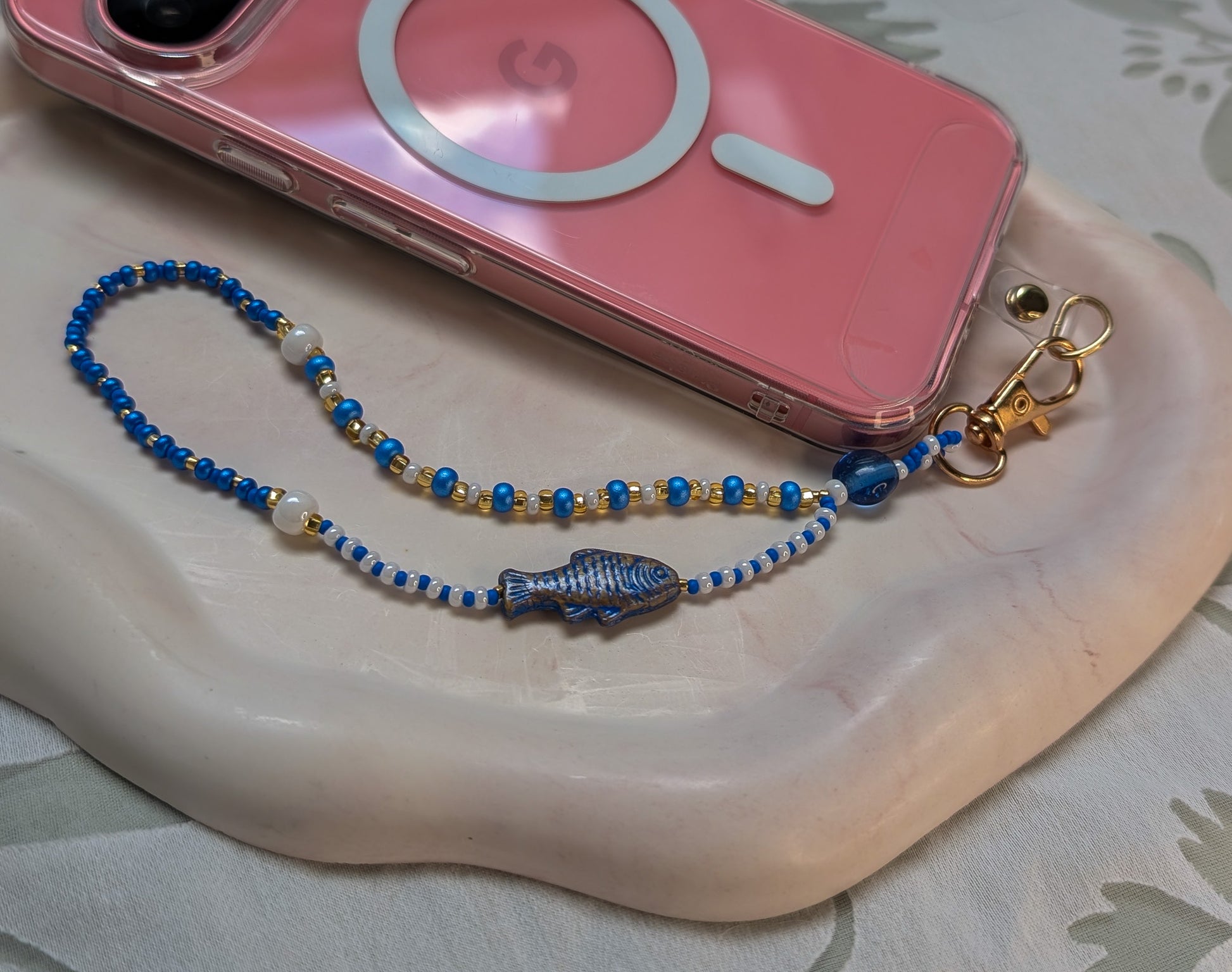Beaded Lanyard Wrist Chain with a Little Fish