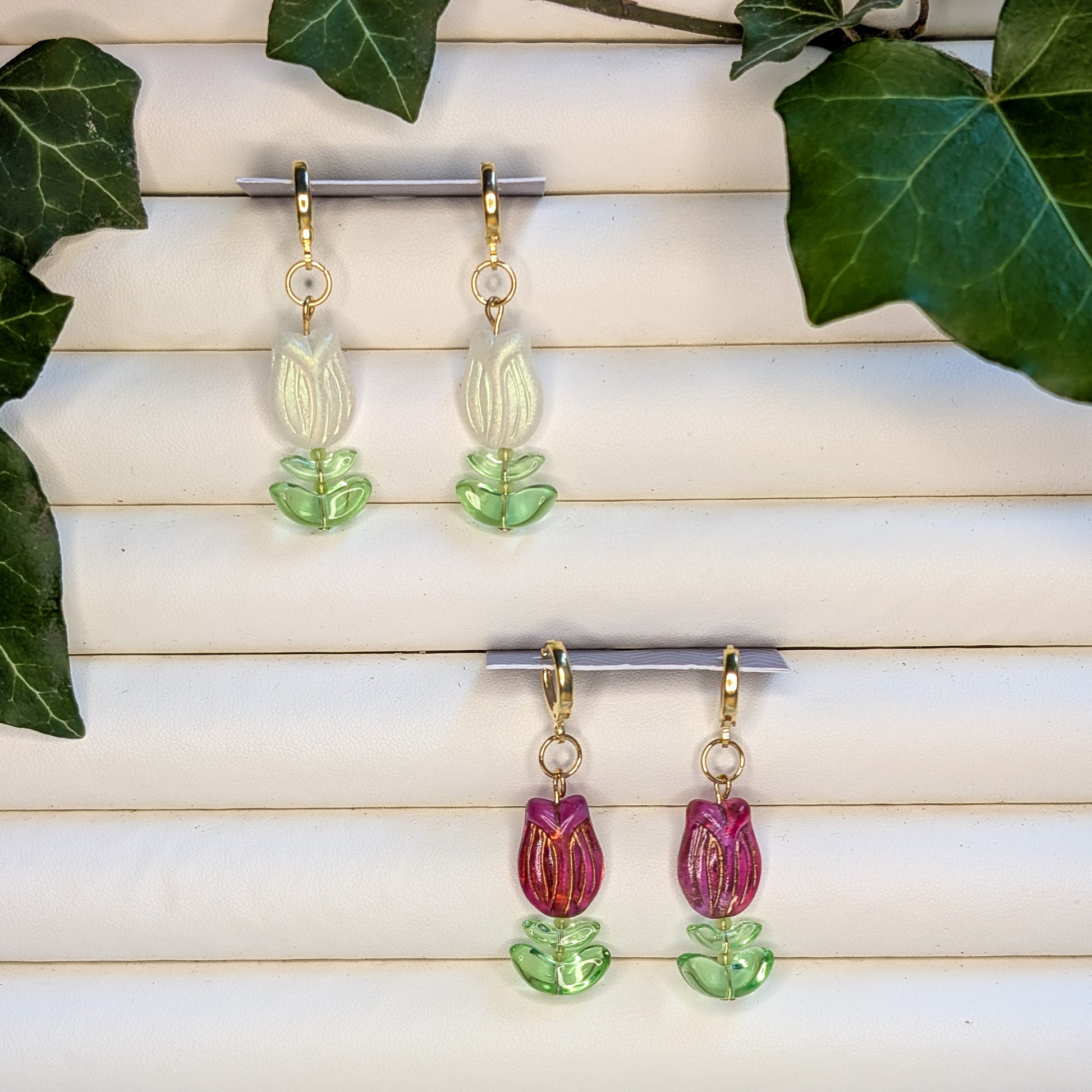 Glass Tulips with Gold Hoops