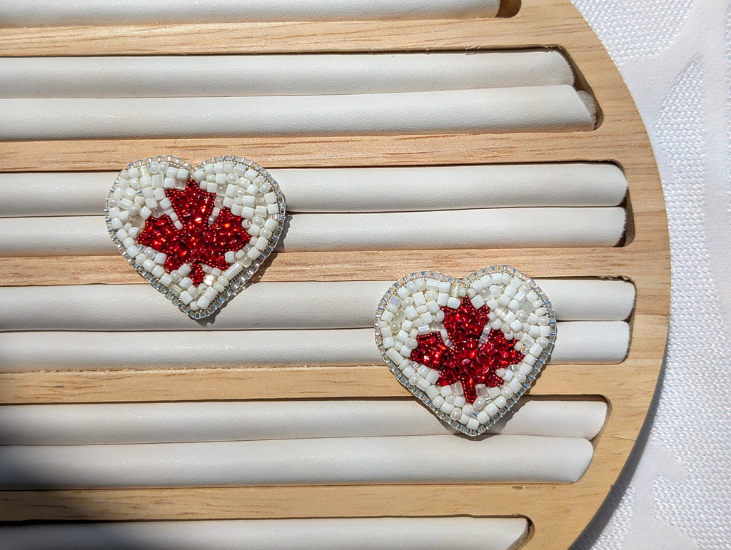 Heart-shaped Pin with Canadian Maple Leaf