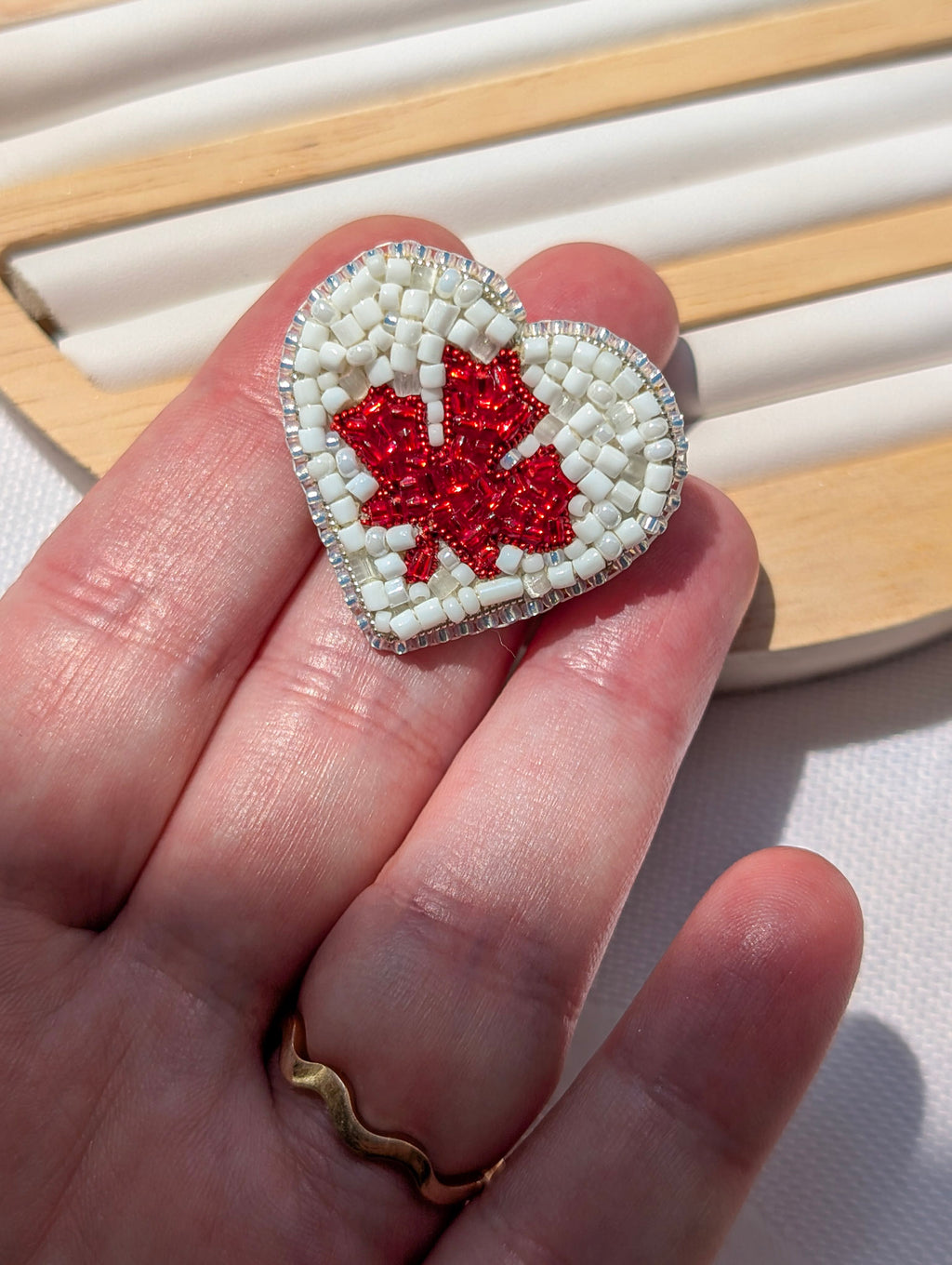 Heart-shaped Pin with Canadian Maple Leaf