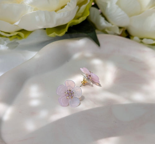 Beaded Cherry Flowers Stud Earrings