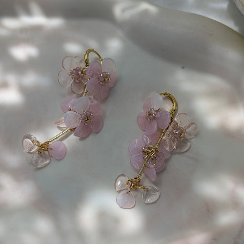Beaded Cherry Blossom Drop Earrings