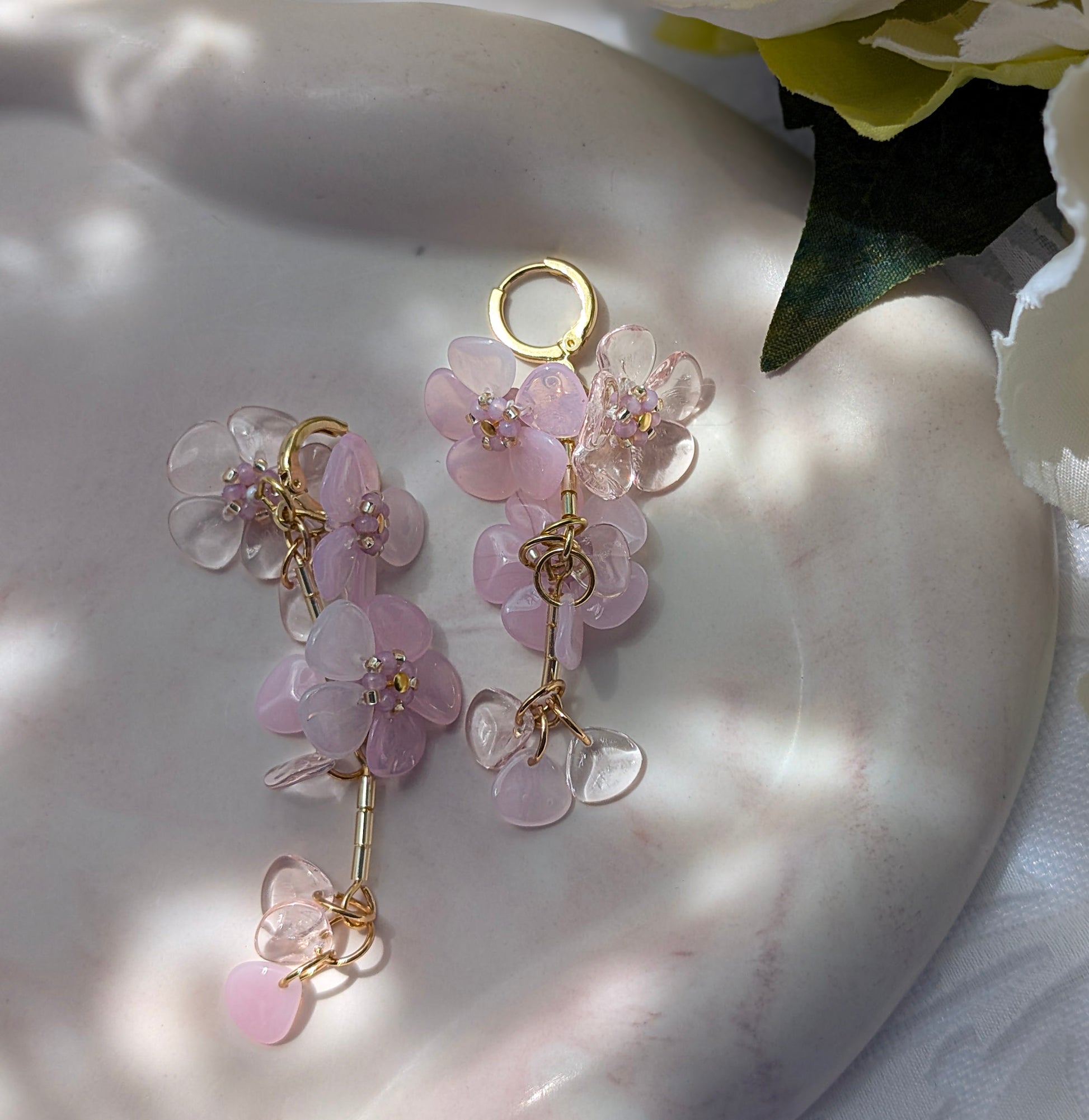 Beaded Cherry Blossom Drop Earrings