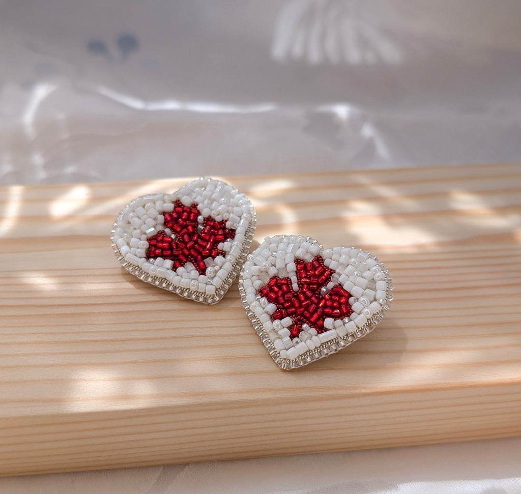 Heart-shaped Pin with Canadian Maple Leaf