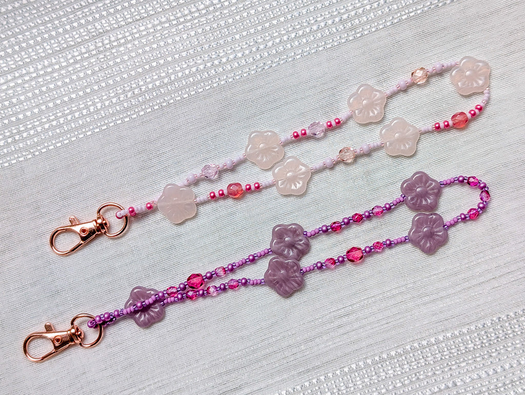 Beaded Lanyard Wrist Chain with Flowers