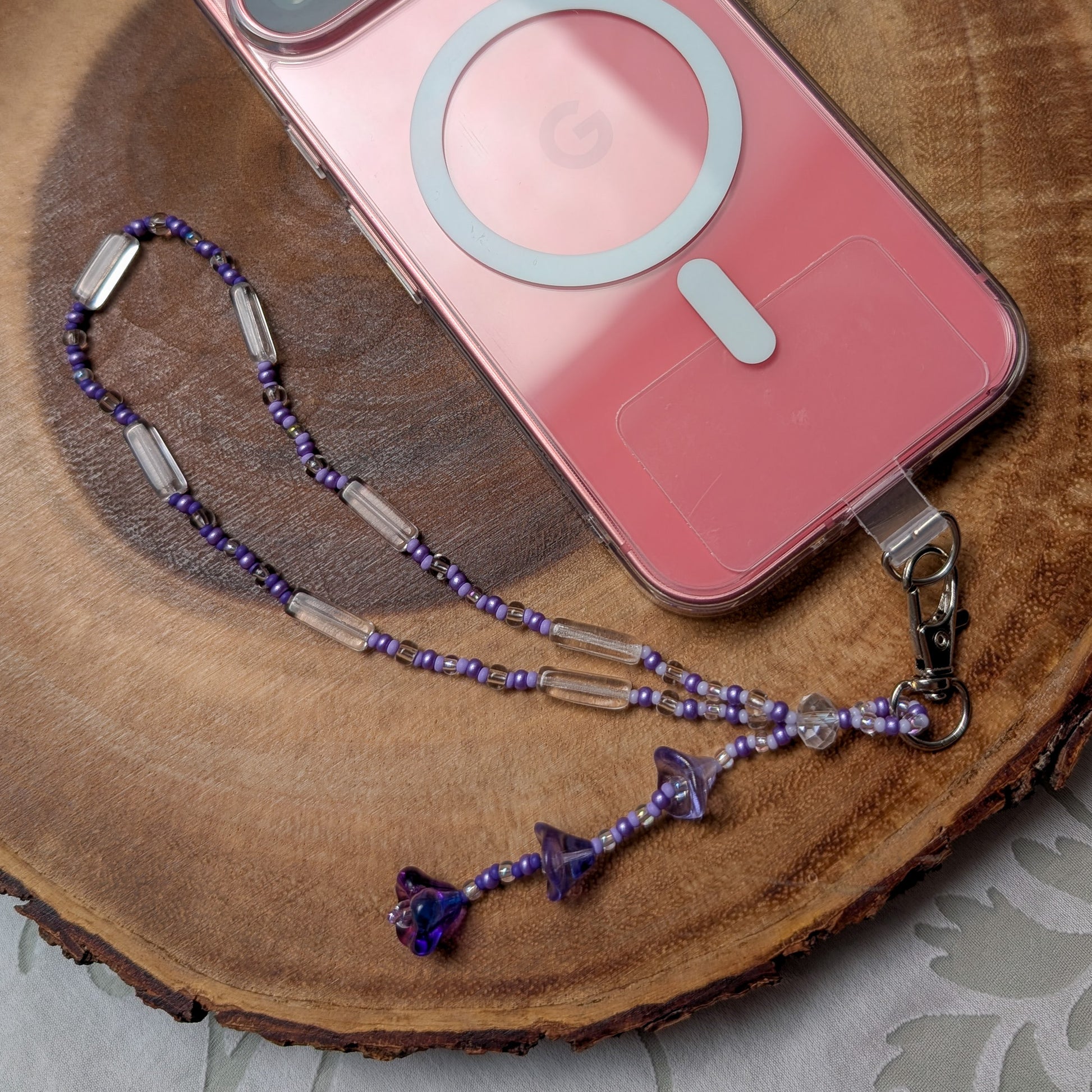 Beaded Lanyard Wrist Chain with Bell Flowers