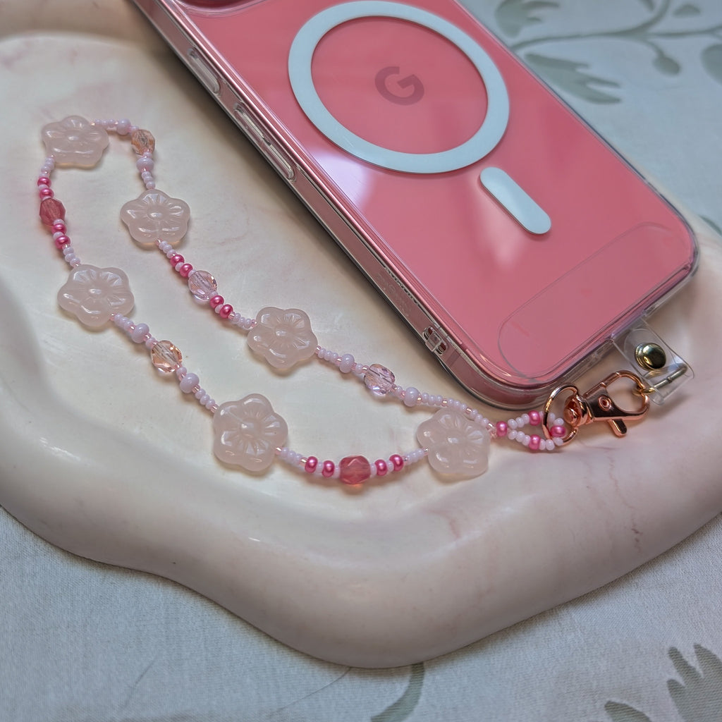 Beaded Lanyard Wrist Chain with Flowers