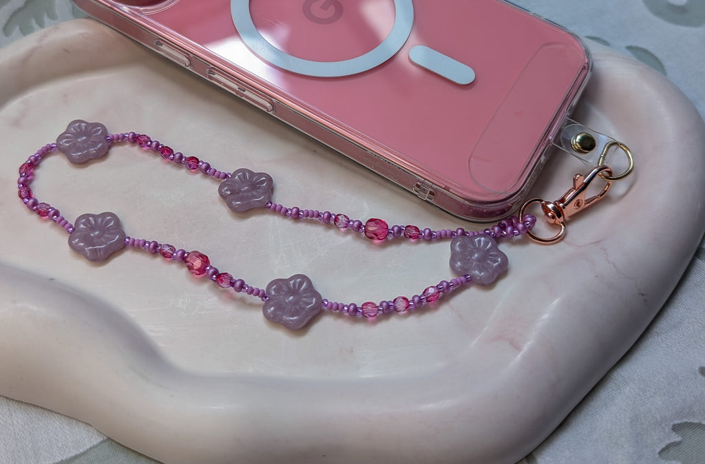 Beaded Lanyard Wrist Chain with Flowers