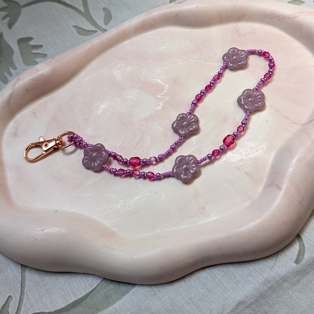 Beaded Lanyard Wrist Chain with Flowers