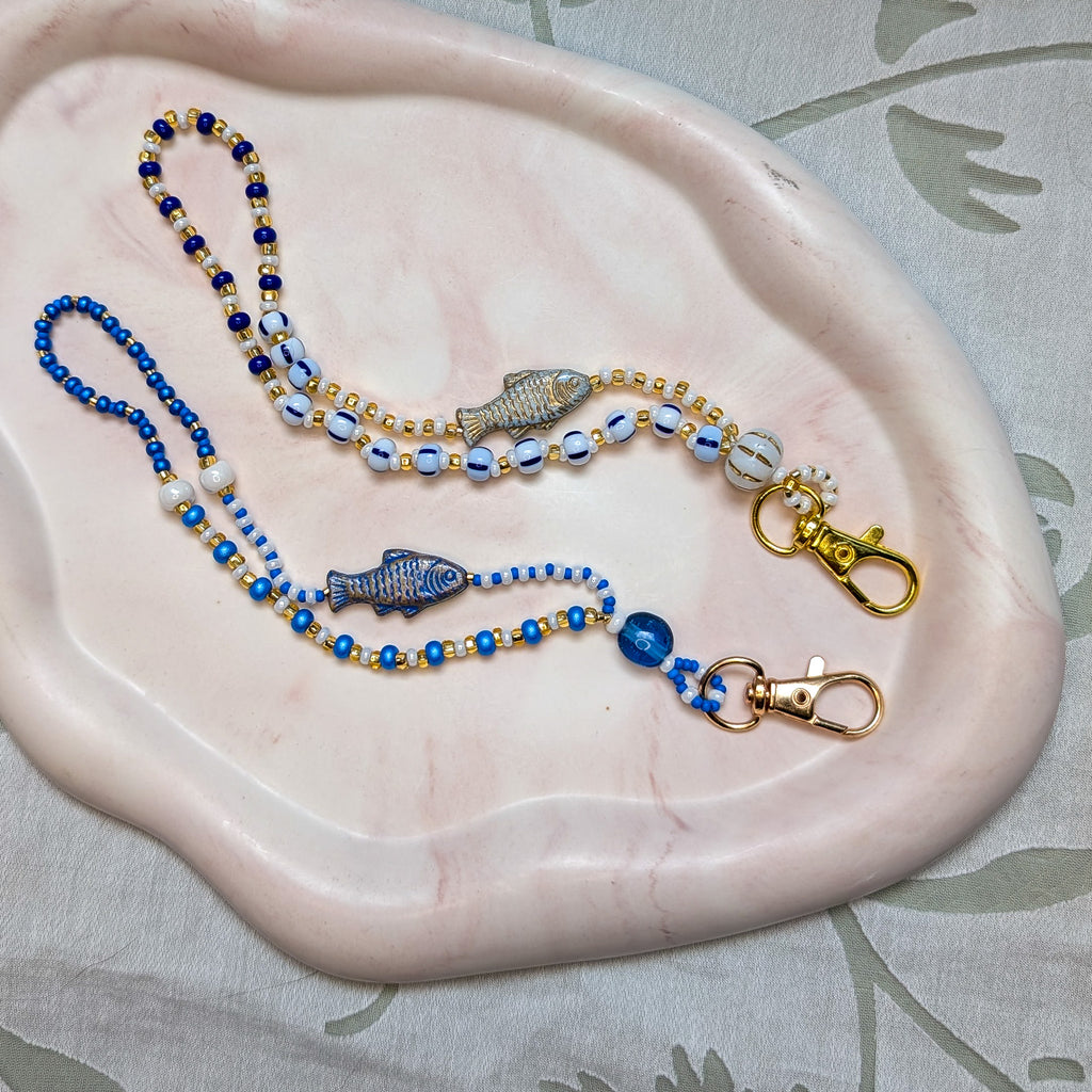 Beaded Lanyard Wrist Chain with a Little Fish