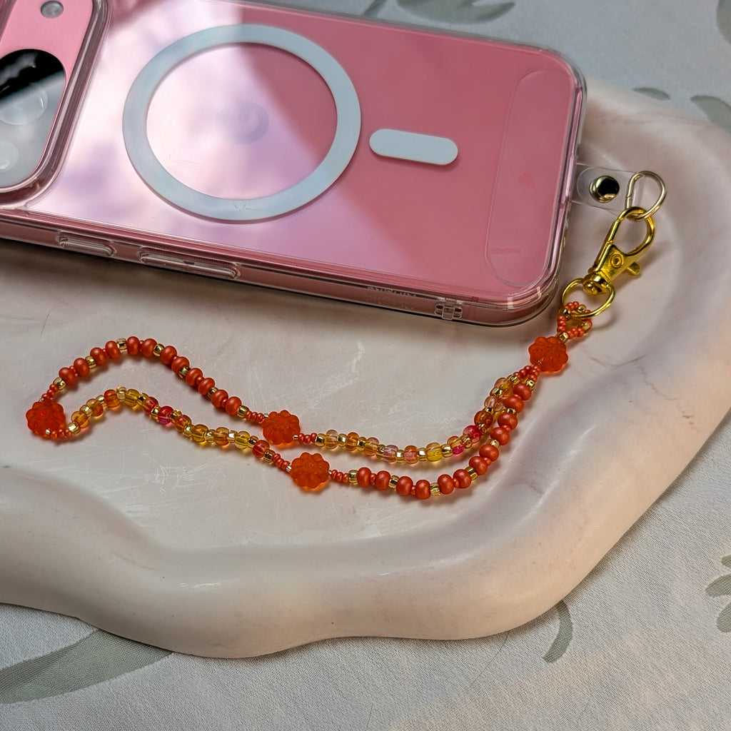 Beaded Lanyard Wrist Chain in Fanta Orange Color