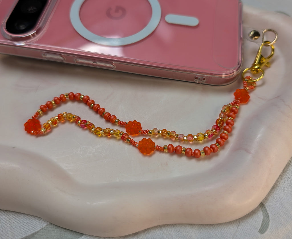 Beaded Lanyard Wrist Chain in Fanta Orange Color