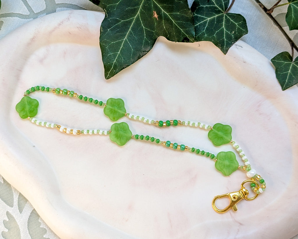 Beaded Lanyard Wrist Chain with Flowers